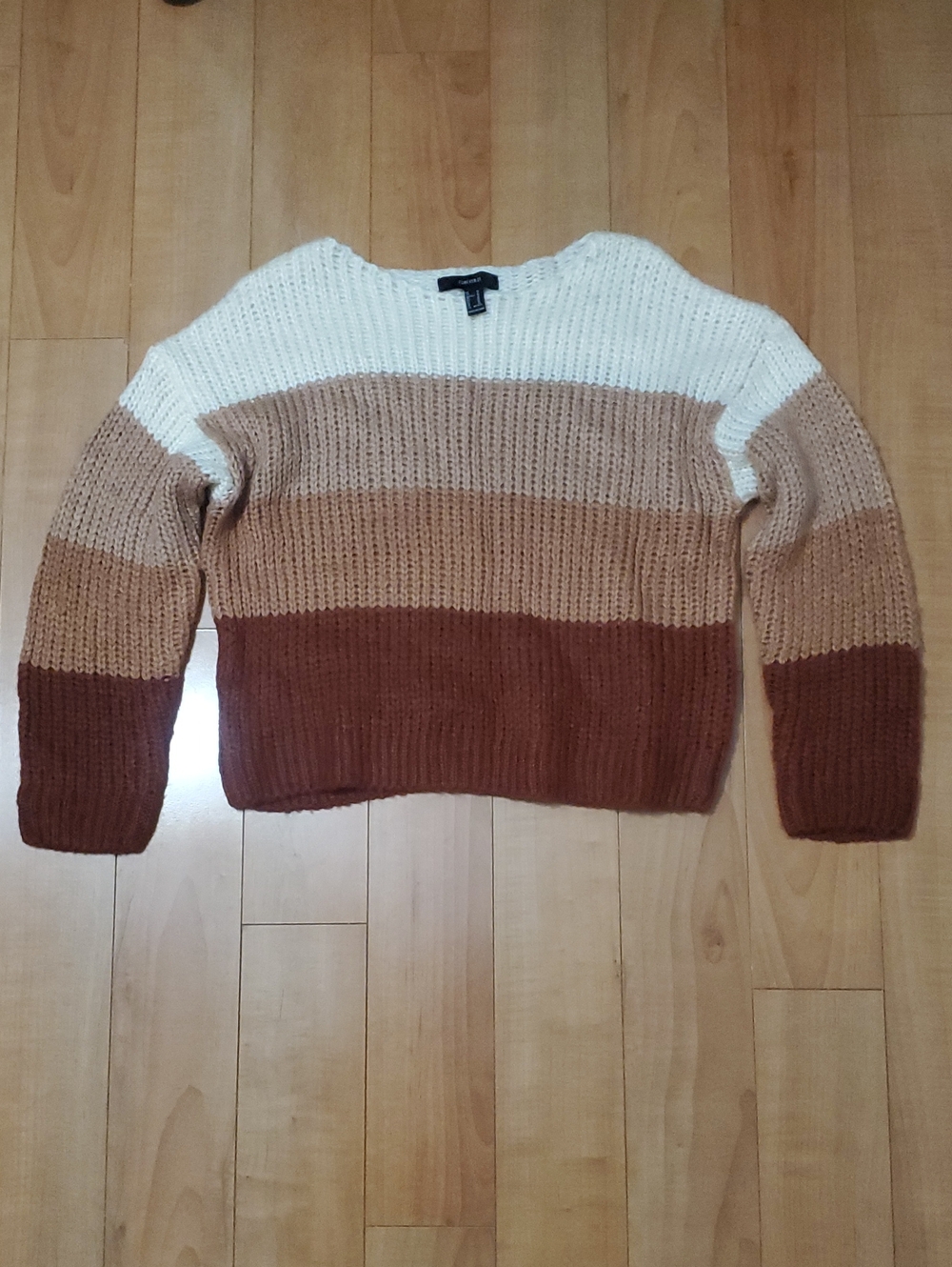 Forever 21 Colorblock Crewneck Sweater - Cream, Tan & Brown